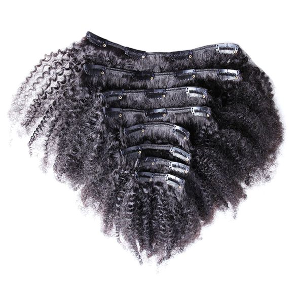 Afro Kinky Curly Clip в наращивании человеческих волос 100% чистый бразильский человеческий натуральный зажим для волос Ins Remy Full Head Products