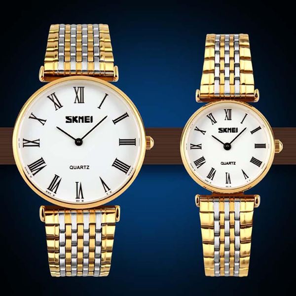 

Men Women Lover Round Stainless Steel Strap Roman Numerals Quartz Wrist Watch