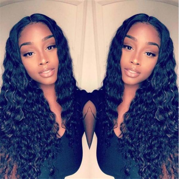 

new water wave full lace wigs with baby hair peruvian curly virgin hair lace front wig for black women, Black;brown
