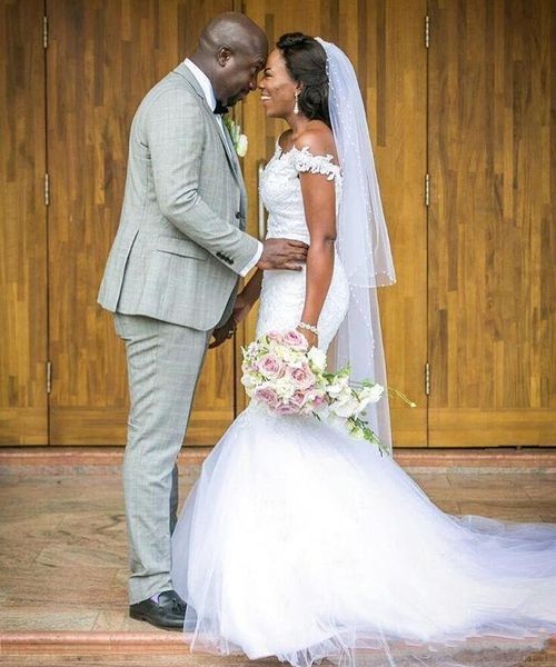 

Off The Shoulder Beach Wedding Dresses Lace And Tulle Cap Sleeves Mermaid Wedding Dress Count Train African Cheap Bridal Gowns