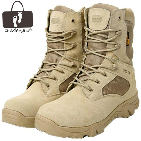 

winter snow genuine leather men's desert men outdoor combat army boots botas militares sapatos masculino, Black