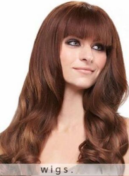 Come i capelli umani Moda Sexy Natural Lady Capelli ricci lunghi Castano chiaro Parrucca piena