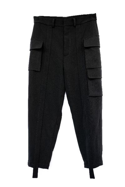 

homemade men's spring splicing work suit casual pants multi-pocket original splicing design dark black trousers. s-6xl