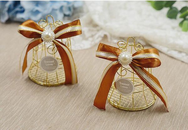 Acheter Fer Dor Métal Cage à Oiseaux Cloche De Mariage Bonbonnière Bébé Naissance Invités à La Fête De Noël Célébration De Retour Boîte Cadeau De