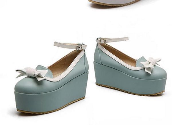 

women shoes in spring round head slope heel, Black
