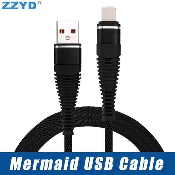 

ZZYD 10FT 6ft 3ft Русалка Usb-кабель плетеный нейлон TypeC микро зарядное устройство для iPX Xs