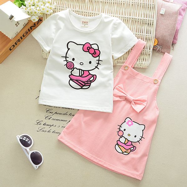 

2PCS Toddler Kids Baby Girls Outfits T-shirt Tops+Skirt Overalls Strap Dress Outfits Set Clothes