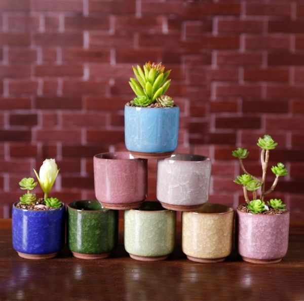 Glace Crack Pots De Fleurs Succulentes Jardin Plantes Pot Mini Pouce Bureau Bureau Pots De Fleurs En Céramique De Haute Qualité SN1285