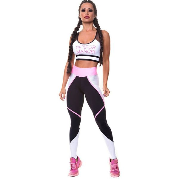 

sport yoga fitness suit color stitching running gym clothing women workout sportswear high waist patckwork yoga fitness set, White;red