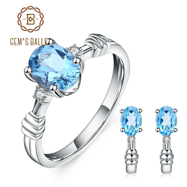 

gem's ballet fashion women wedding 2.58ct oval natural blue z earrings ring sets 925 sterling silver jewelry set, Black