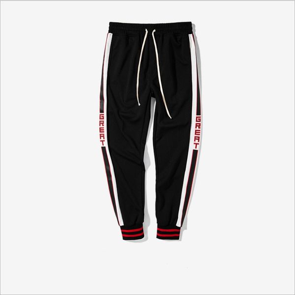 

new high street retro college side striped men's pants casual pants, Black