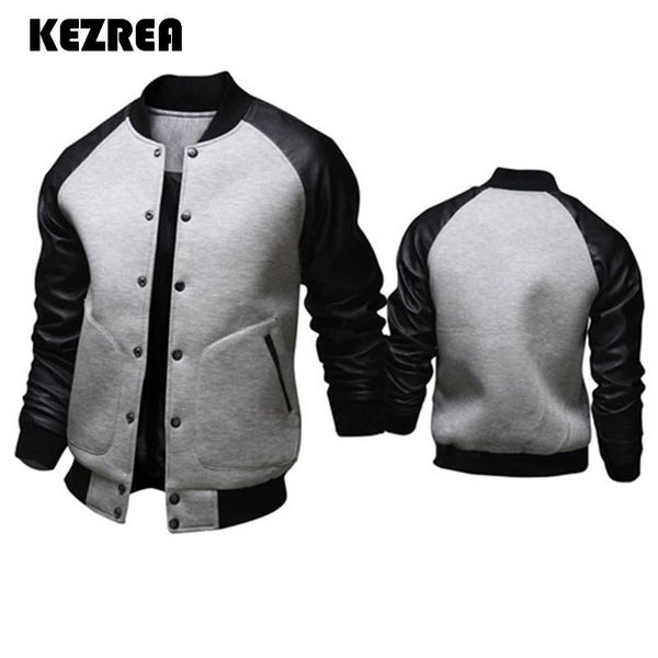 

kezrea 2018 fashion baseball jacket men fashion design black pu leather sleeve mens slim fit varsity jacket brand veste homme, Black;brown