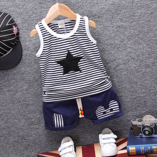 

children boys girls summer clothing suits baby vest shorts 2pcs kids embroidery star clothes tracksuits, White