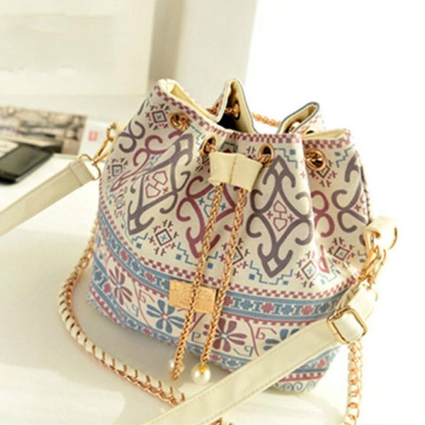 

bohemia canvas drawstring lady bucket bag 2017 new chains shoulder handbags women's vintage messenger bags bolsa feminina bolsos