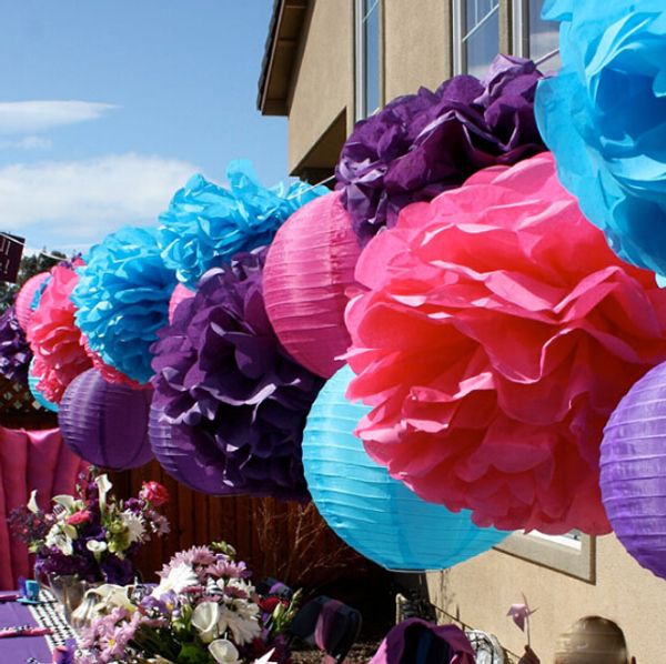 

15 pcs 15cm(6inch) tissue paper pom poms wedding decor craft paper flower for festival party birthday event wedding decoration