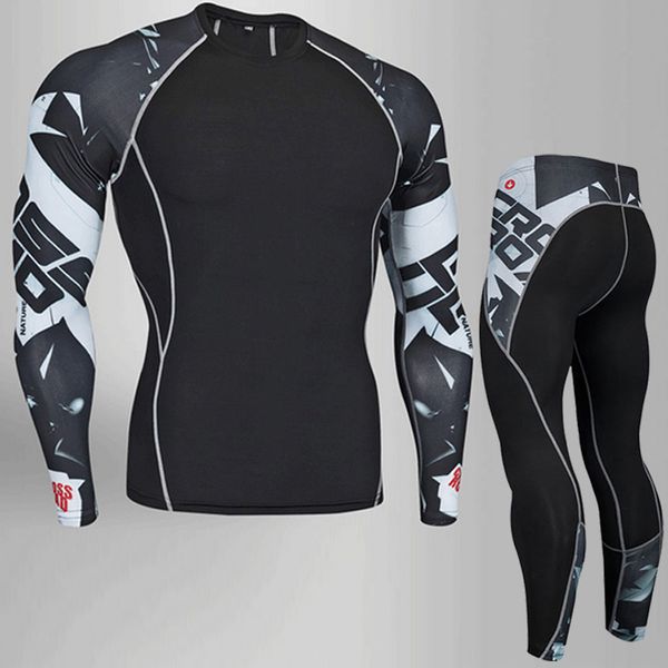 

2018 sportswear leggings compression pants men sport tights mens running set fitness gym trousers bodybuilding jogging shirt, Black;blue
