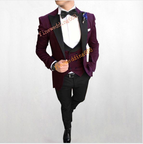 

groomsmen peak lapel handsome one button groom tuxedos men suits wedding/prom/dinner man blazer(jacket+pants+tie+vest, Black;gray