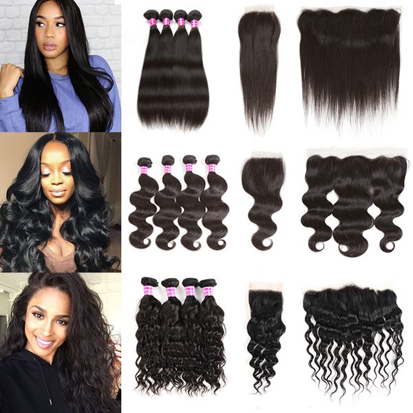 

Mink brazilian virgin hair 4 bundle with clo ure or frontal 8a traight body deep water wave kinky curly human hair weft exten ion weave, Black;brown