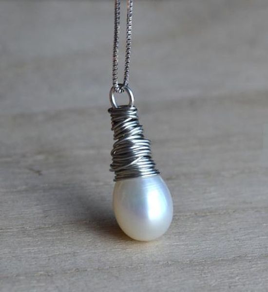 

charming pearl jewellery,9x12mm white color freshwater pearl necklace,handmade rice pendant necklace,ing, Black