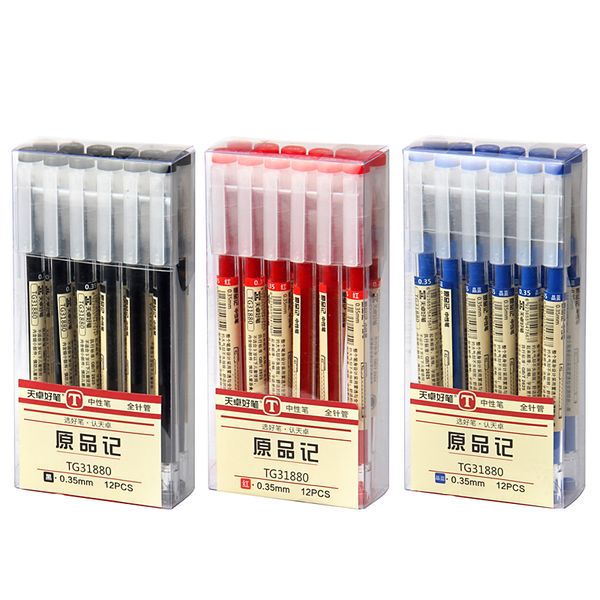 

12 pcs 0.35mm black blue red ink gel pen simple large capacity roller ball pens school office student writing stationery 0051
