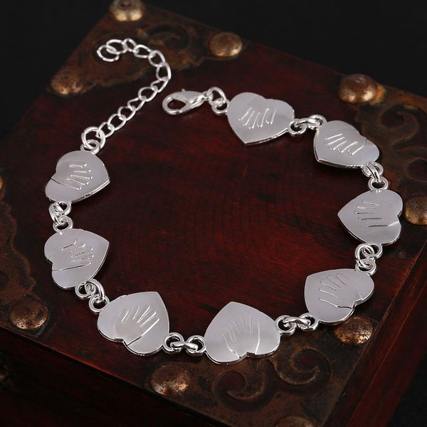 

hesiod women fashion heart charm bracelets anklets for wedding silver color palm carved love bracelets bangles, Golden;silver