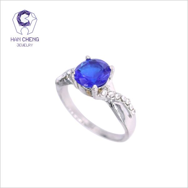 

hancheng new fashion setting green/blue created crystal rings for women staggered rhinestone ring silver plated vintage jeweller, Golden;silver