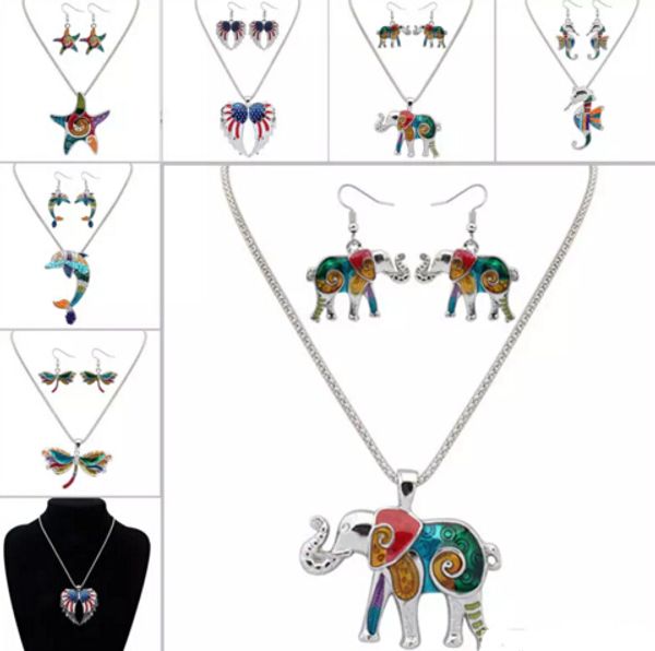 

enamel necklace earrings set sea horse necklace starfish earrings set silver plated pendant enamel jewelry animal necklace earrings set