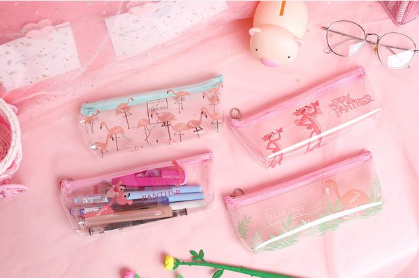School Supplies Pencil Bags Clear Flamingo Pencil Cases With