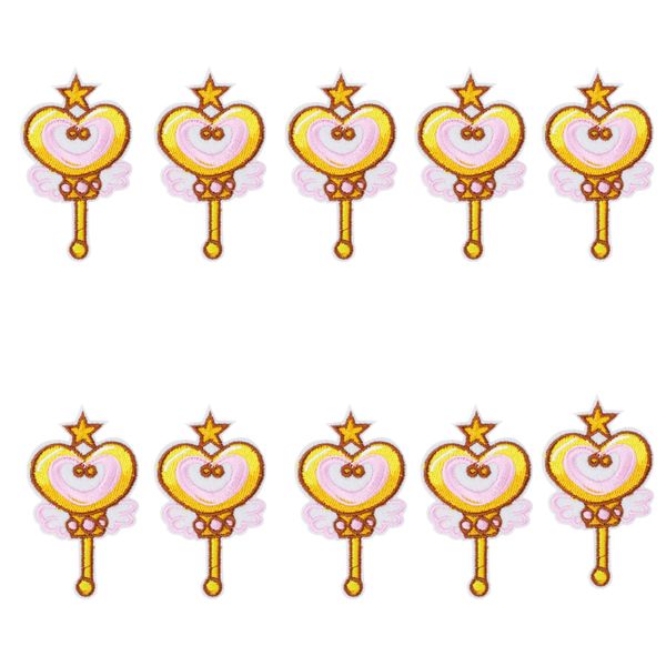

10pcs magic wand patches for clothing bags iron on transfer applique cartoon patch for jacket jeans diy sew on embroidery badge, Black
