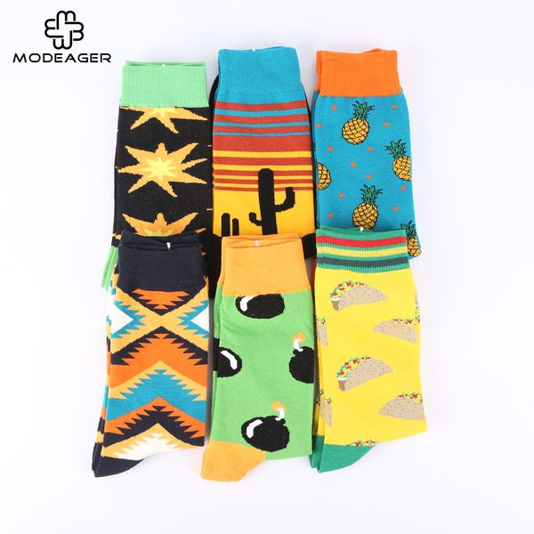 

modeager brand fashion men's coon socks bomb cactus pineapple tacos printed funny novelty skate cool socks for men, Black
