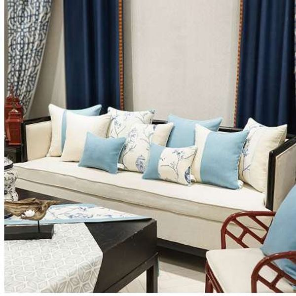 Elegant Cushion Cover Light Blue Luxury Jacquard Throw Decorative