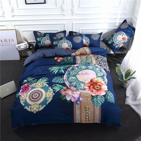 

2018 chinese style floral blue bedding set microfiber polyester twin  king size 3/4pc duvet cover set pillowcases