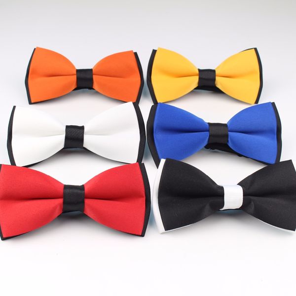 

mens two color bow tie flexible bowtie smooth necktie soft matt butterfly decorative pattern solid color ties, Black;blue