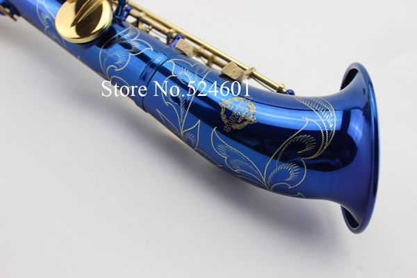 Alta Qualidade Suzuki B Plano Soprano Saxofone Pintura Chave de Ouro Tubo Reta Exclusivo Azul Sax Top Musical Instrumentos Frete Grátis