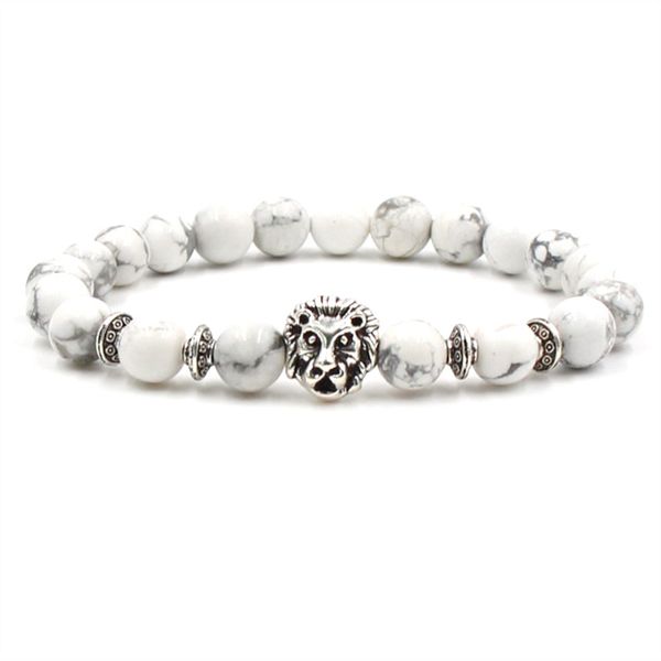 

White Turquoise Stone Beads Bracelets For Women Fatima Palm Armor Owl Lion Head Charm Bracelet Mens Jewelry Natural Stone Mens Bracelets