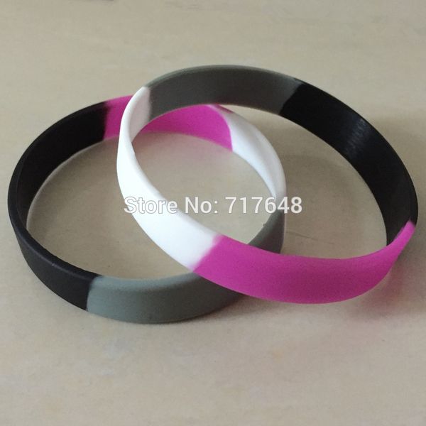 

100pcs purple black grey white segmented pride wristband silicone bracelets by epacket