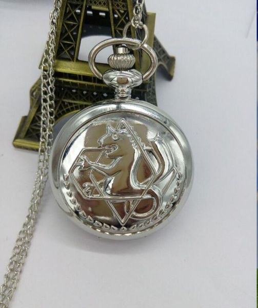 

10pcs/lot fullmetal alchemist edward pocket watch necklace woman and men gift, Slivery;golden