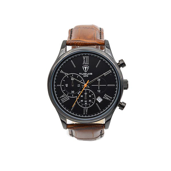 

2018 automatic calendar mens watches reloj montre homme genuine leather man watch, Slivery;brown
