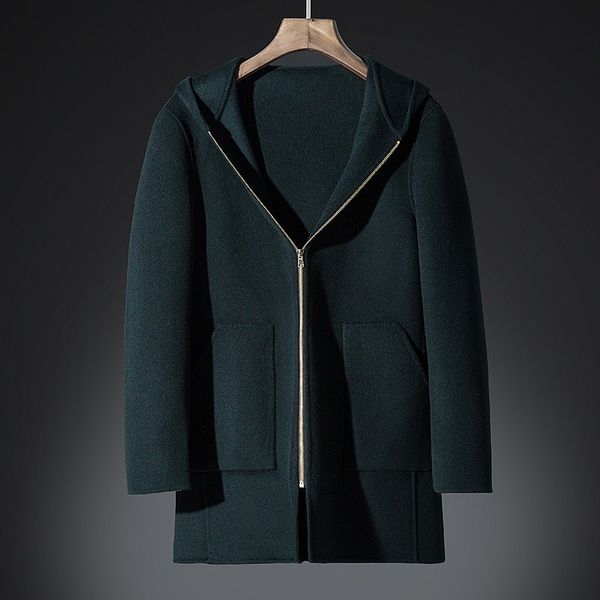 

dhfinery winter wool coat men long sections lapel 65%woolen coats black gray business overcoat mens windbreaker jacket 9907