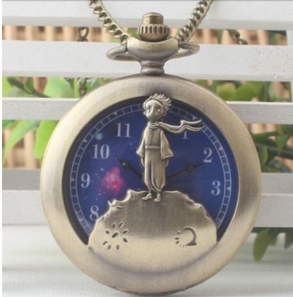 

classic the little prince movie planet blue bronze vintage quartz pocket fob watch popular gifts for boys girls kids, Slivery;golden