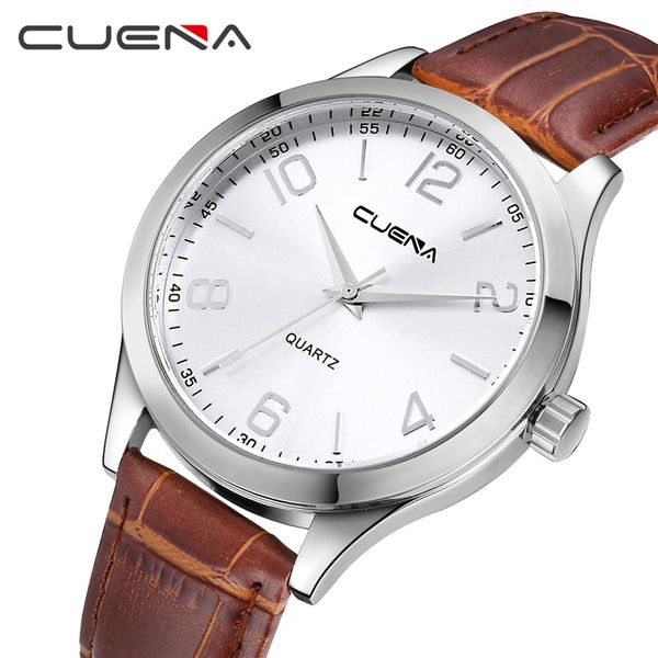 

cuena watches men quartz fashion leather wristwatch sport casual wrist watch brand relogio masculino male clock, Slivery;brown