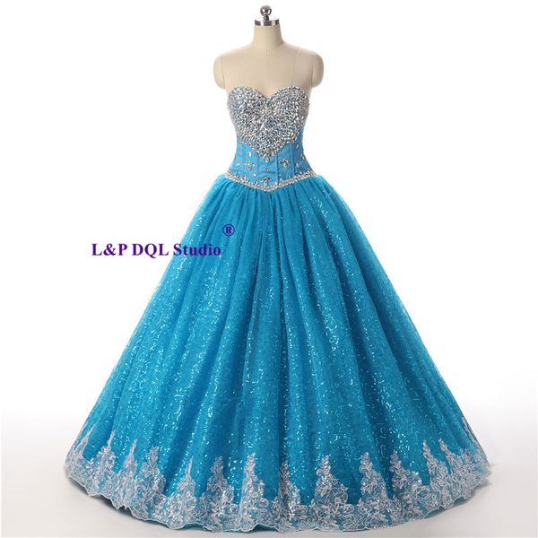 

sparkling ball gown blue prom dresses sweetheart lace-up back pleats tulle with shining sequins sparkling beads crystal quinceanera dress, Black