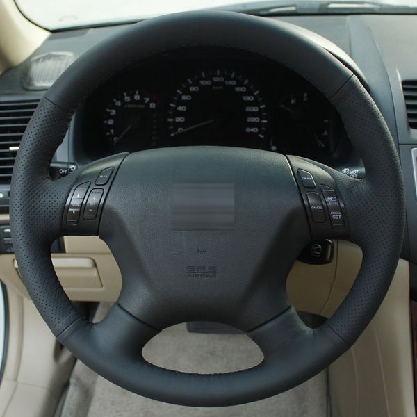 

black leather hand-stitched car steering wheel cover for honda accord 7 2004-2007