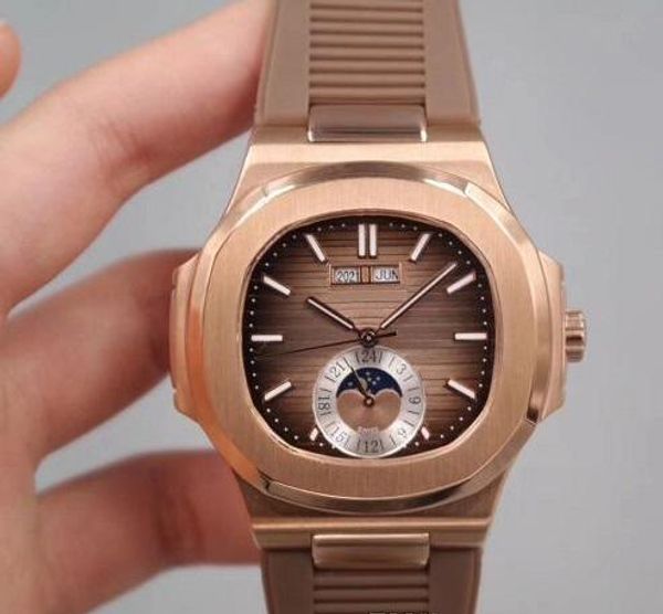 

2018 calendar watch automatic mechanical watch stainless steel rubber strap nautilus mens watches wristwatches, Slivery;brown