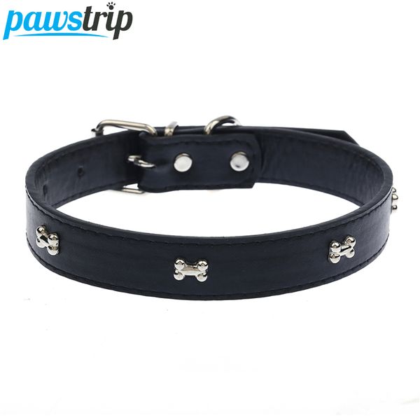

5 colors bone pet dog collar durable pu leather adjustable puppy cat strap collar xs/s/m/l