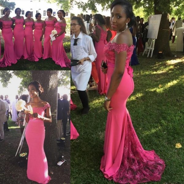 

hot pink plus размер невесты платья плеча аппликациями шнурка mermaid горничной честь гостей свадьбы платья женщин носить вечерние платья па, White;pink
