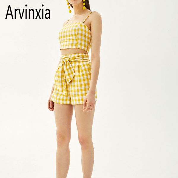 

arvinxia plaid broadcloth short women camis new arrivals spaghetti strap off shoulder lady casual ruched gril camis, White