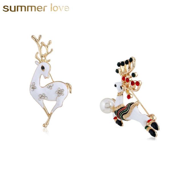 

enamel christmas deer pearl brooches for women kids rhinestone lucky animal sweater coat collar brooch christmas gift, Gray