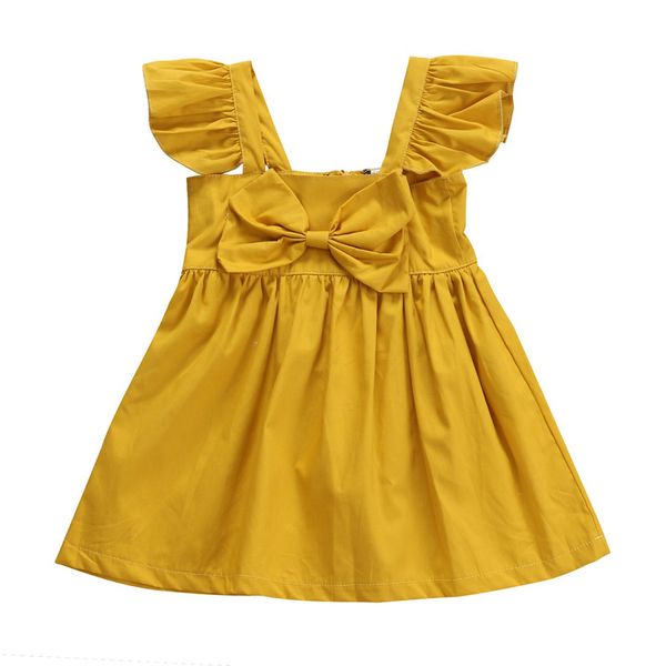 

cute newborn infant kids baby girls lovely princess bowknot summer tutu mini beach dress sleeveless solid color ruffles dresses, Red;yellow