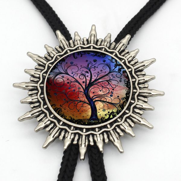 

new colorful trees cowboy bolo tie vintage tree of life neck tie slide glass p jewelry shirt accessory for men women bl-009, Blue;purple